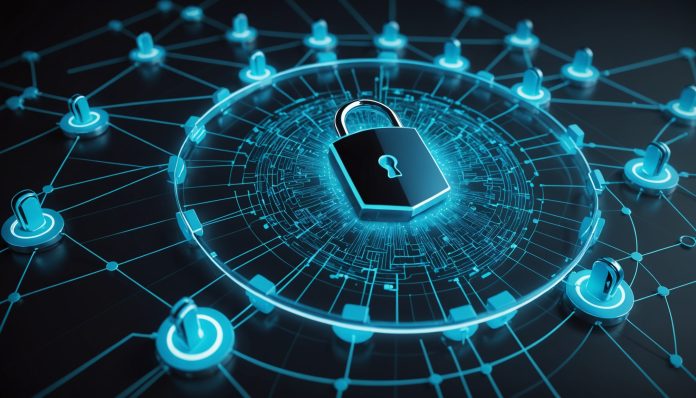 Illustration d'un bouclier numerique protegeant un reseau VPN a l'echelle europeenne