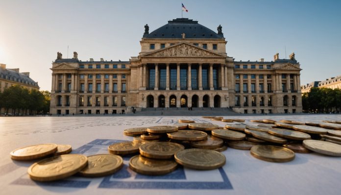 Palais Bourbon et symboles budgétaires illustrant le budget de l'État