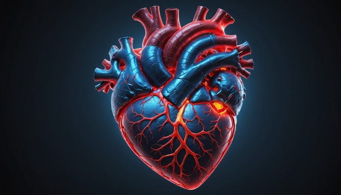 Illustration scientifique du cœur humain en régénération après un infarctus