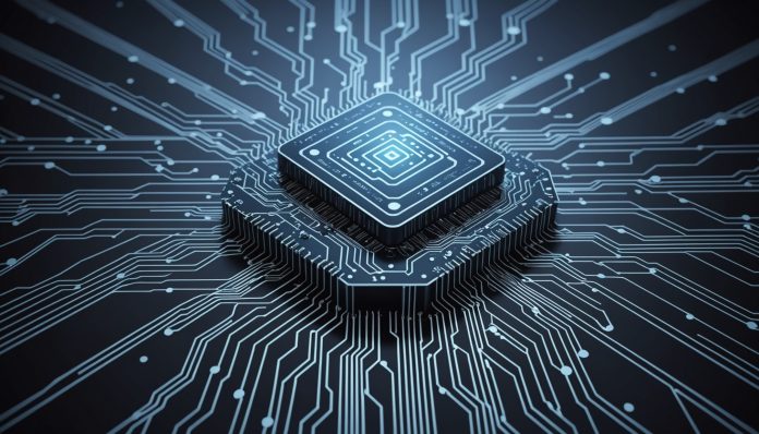 Illustration de l'intelligence artificielle avec réseau de neurones et microprocesseurs