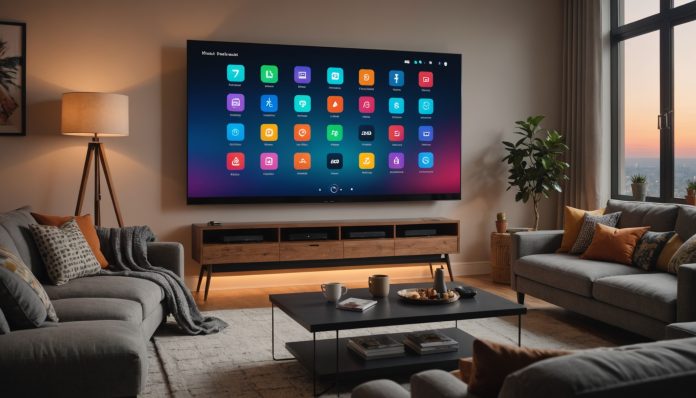 Illustration évoquant plusieurs écrans de télévision diffusant des contenus de streaming dans un salon moderne