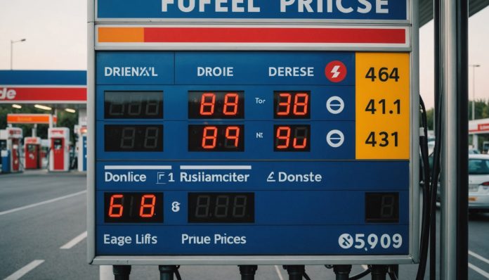 Panneau de prix des carburants dans une station-service en France, gazole en forte hausse