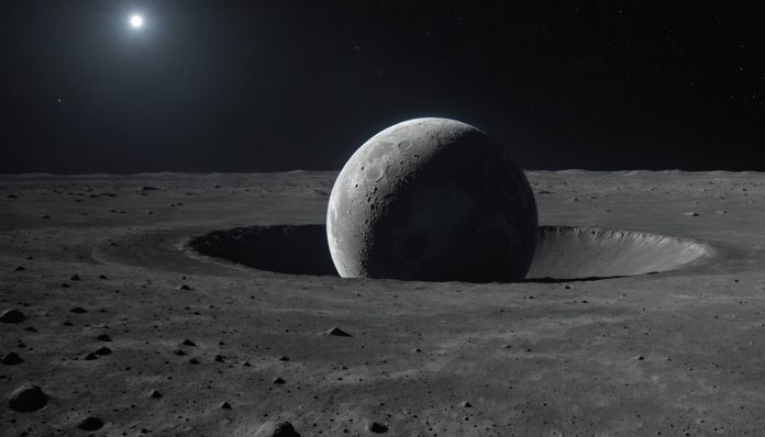 Surface de la Lune vue depuis l'orbite avec un cratère d'impact récent