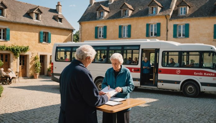 Bus France Services stationné sur une place de village pour aider les habitants dans leurs démarches administratives
