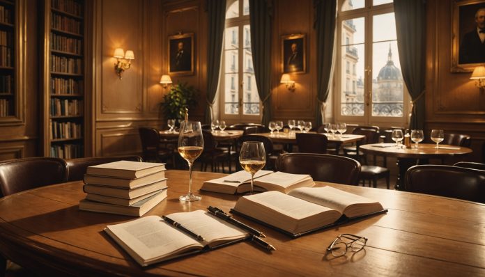 Illustration littéraire évoquant le jury du Prix Renaudot chez Drouant