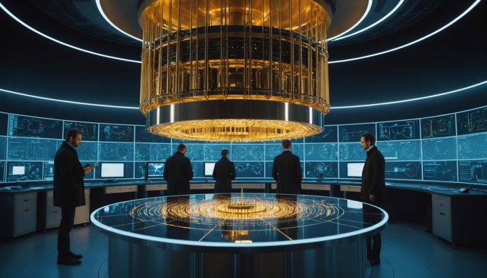 Processeur quantique lumineux dans un laboratoire de recherche high-tech