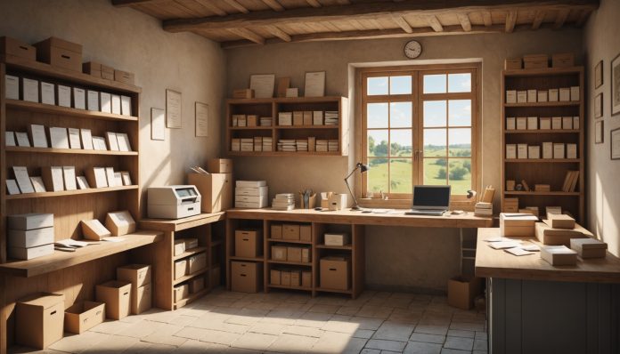 Illustration d'un bureau de poste de proximité en milieu rural
