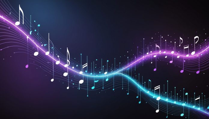 Illustration de flux audio et intelligence artificielle filtrant des titres musicaux sur une plateforme de streaming