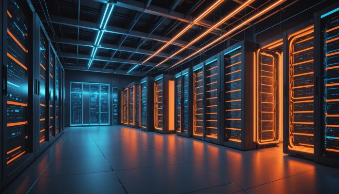 Illustration générée par IA d'une infrastructure cloud et de serveurs en réseau