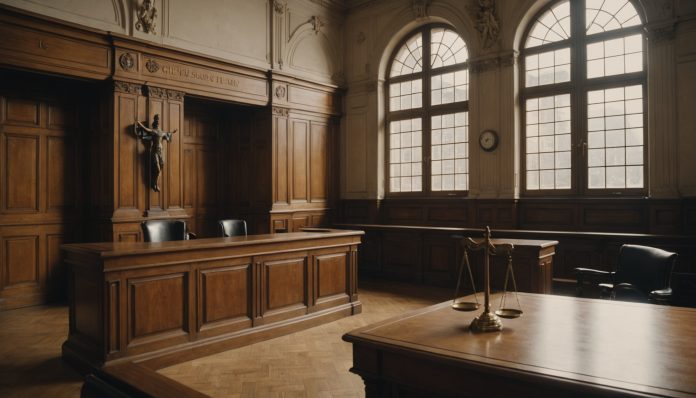Illustration d'une salle d'audience vide symbolisant la réforme de la justice criminelle
