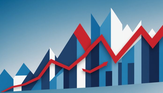 Illustration générée par IA représentant le ralentissement de l'économie française, graphique en baisse et symboles financiers