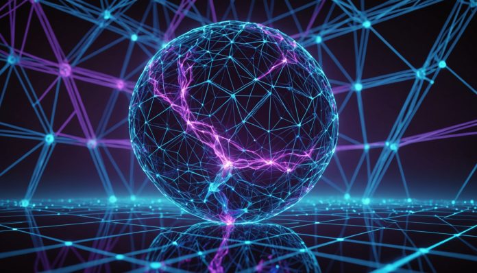 Illustration générée par IA d'un monde virtuel interactif généré en temps réel par une intelligence artificielle
