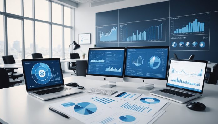 Illustration de statistiques et graphiques sur l'adoption de l'intelligence artificielle en entreprise